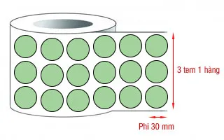 Decal in tem tròn màu xanh phi 30mmx3x50m Decal in tem tròn màu xanh phi 30mmx3x50m