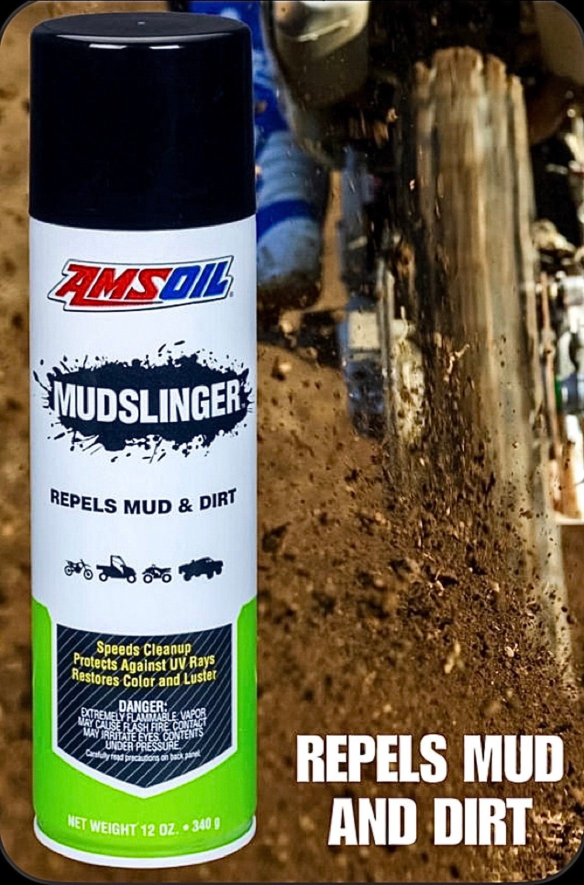 AMSOIL MUDSLINGER® - CHAI XỊT CHỐNG BÁM BÙN, BỤI BẨN - 340G AMSOIL MUDSLINGER® - CHAI XỊT CHỐNG BÁM BÙN, BỤI BẨN - 340G