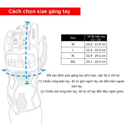 Bảng size găng tay LS2 Dart Man Bảng size găng tay LS2 Dart Man