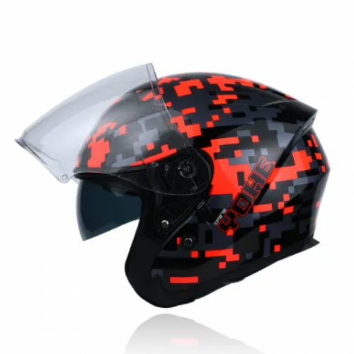 Mũ 3/4 Yohe 878 Đỏ Xanh Neon Đen Bóng