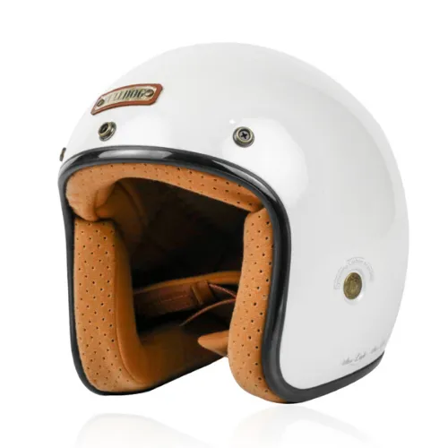 Mũ 3/4 Bulldog Heli Fiberglass Trắng Bóng