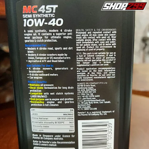 NHỚT PENRITE MC 4ST SEMI SYNTHETIC 10W40 0.8L