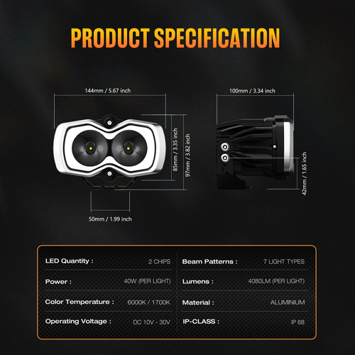 ĐÈN TRỢ SÁNG NOVSIGHT HALO PRO SERIES 4,5 INCH - FLOOD BEAM 40W