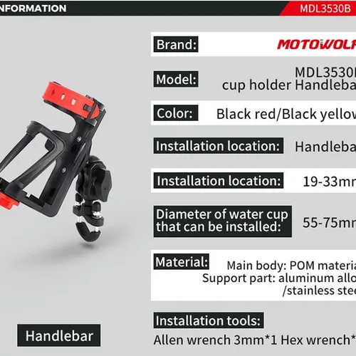 GIÁ ĐỠ BÌNH NƯỚC MOTOWOLF MDL 3530B - ĐỎ ĐEN