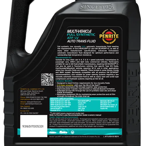DẦU HỘP SỐ TỰ ĐỘNG PENRITE ATF LV (4L)