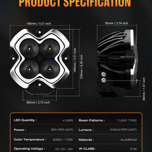 ĐÈN TRỢ SÁNG NOVSIGHT HALO PRO SERIES 6 INCH - SPOT BEAM 80W