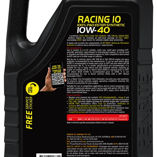 NHỚT PENRITE 10 TENTHS RACING 10 10W40 (100% PAO & ESTER) - 5L