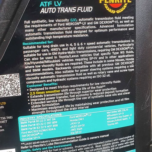 DẦU HỘP SỐ TỰ ĐỘNG PENRITE ATF LV (4L)