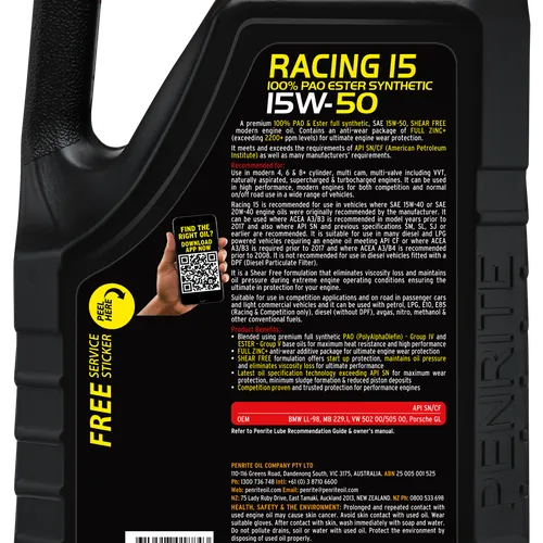 NHỚT PENRITE 10 TENTHS RACING 15 15W50 (100% PAO & ESTER) - 5L