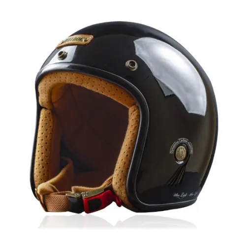Mũ 3/4 Bulldog Heli Fiberglass Đen Bóng