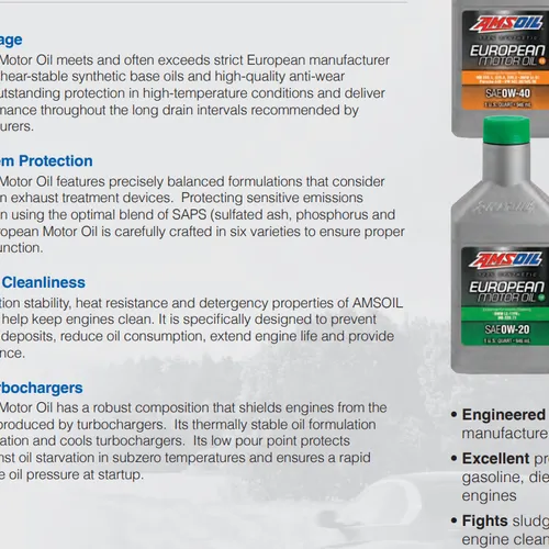 DẦU NHỚT TỔNG HỢP 100% NHẬP KHẨU MỸ AMSOIL EUROPEAN 0W20 - 1 QUART (946ml)