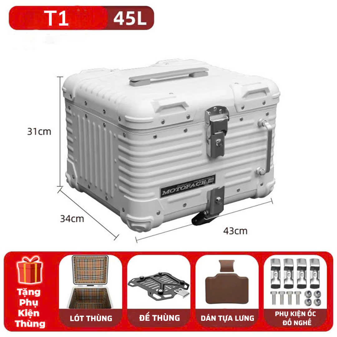 THÙNG NHÔM MOTOFACE T1 45L CHÍNH HÃNG - TRẮNG THÙNG NHÔM MOTOFACE T1 45L CHÍNH HÃNG - TRẮNG