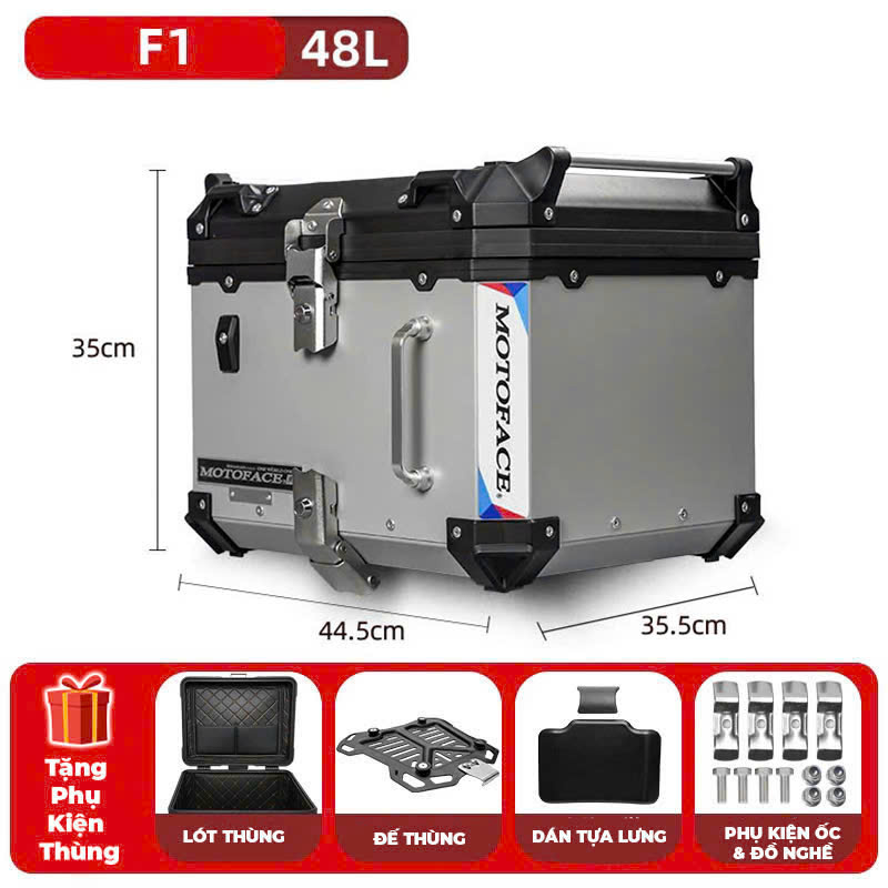 THÙNG NHÔM MOTOFACE F1 48L CHÍNH HÃNG - BẠC THÙNG NHÔM MOTOFACE F1 48L CHÍNH HÃNG - BẠC