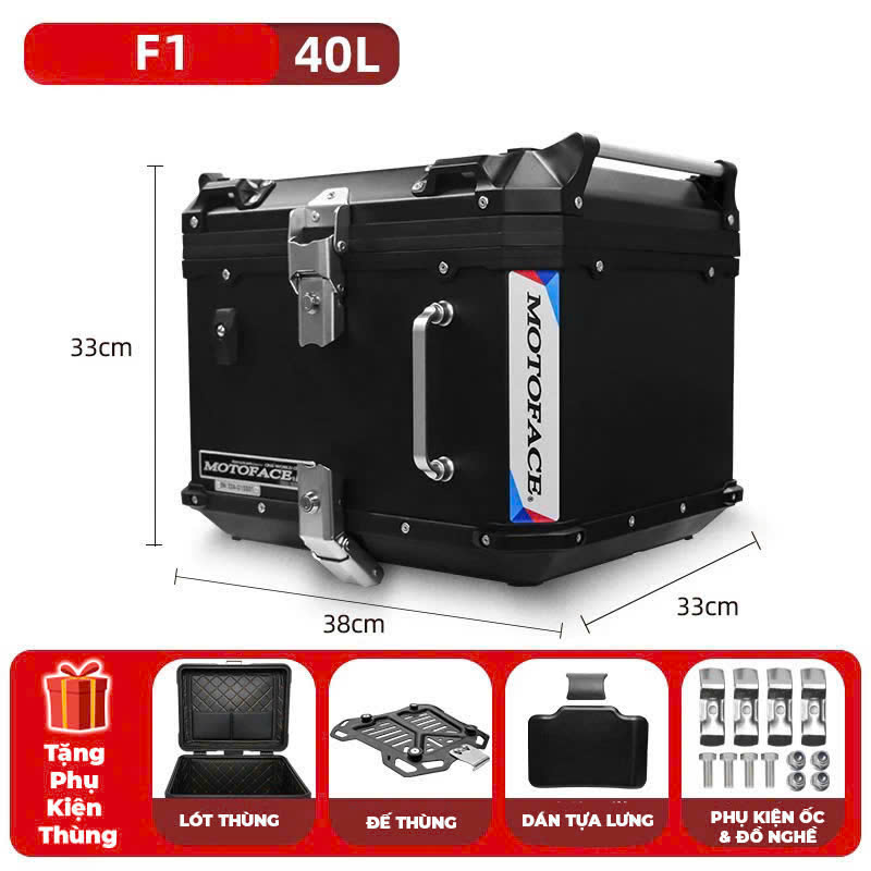 THÙNG NHÔM MOTOFACE 40L - ĐEN THÙNG NHÔM MOTOFACE 40L - ĐEN