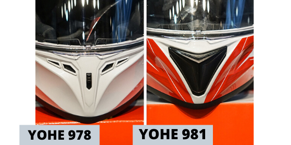 Khe dưới cằm giữa mũ fullface Yohe 978 và Yohe 981 Khe dưới cằm giữa mũ fullface Yohe 978 và Yohe 981