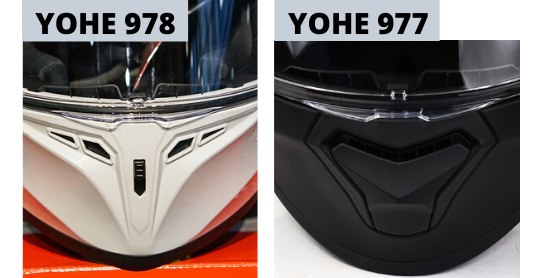 Hốc gió dưới cằm giữa mũ fullface Yohe 977 và Yohe 978 Hốc gió dưới cằm giữa mũ fullface Yohe 977 và Yohe 978