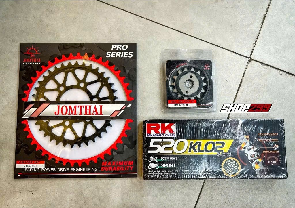 COMBO NHÔNG SÊN DĨA CHO HONDA CB300R (NHÔNG DĨA JOMTHAI + SÊN RK 520 KLO2 VÀNG ĐEN) COMBO NHÔNG SÊN DĨA CHO HONDA CB300R (NHÔNG DĨA JOMTHAI + SÊN RK 520 KLO2 VÀNG ĐEN)