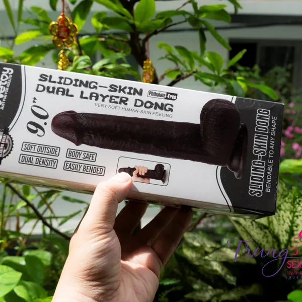 Dương vật giả gắn tường 2 lớp Lovetoy da trượt 23cm