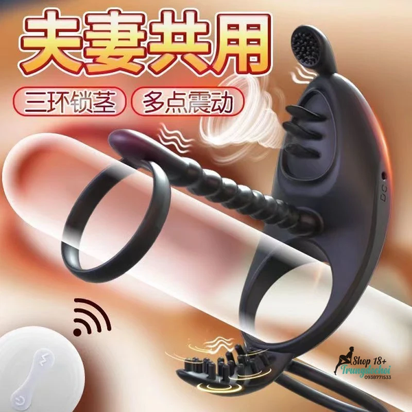 Vòng Đeo Dương Vật 3 Khoen Rung Lưỡi Liếm — Điều Khiển Từ Xa