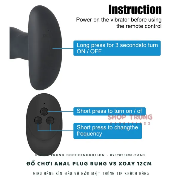 Đồ Chơi Anal Plug Rung vs Xoay 12cm Điều Khiển Từ Xa