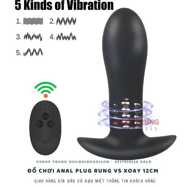 Đồ Chơi Anal Plug Rung vs Xoay 12cm Điều Khiển Từ Xa