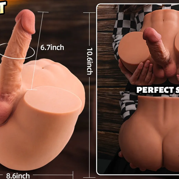 Búp Bê Bán Thân Nam Mông TPE Nguyên Khối Kèm Dương Vật Uốn Cong 360° 2 Trong 1 Đa Năng