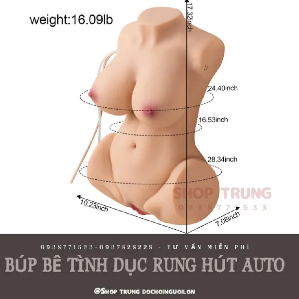 Búp bế tình dục bán thân 3D rung và hút tự động điều khiển từ xa