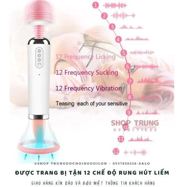 Máy Massage Âm Đạo  3 Trong 1 Rung Liếm Hút 12 Chế Độ