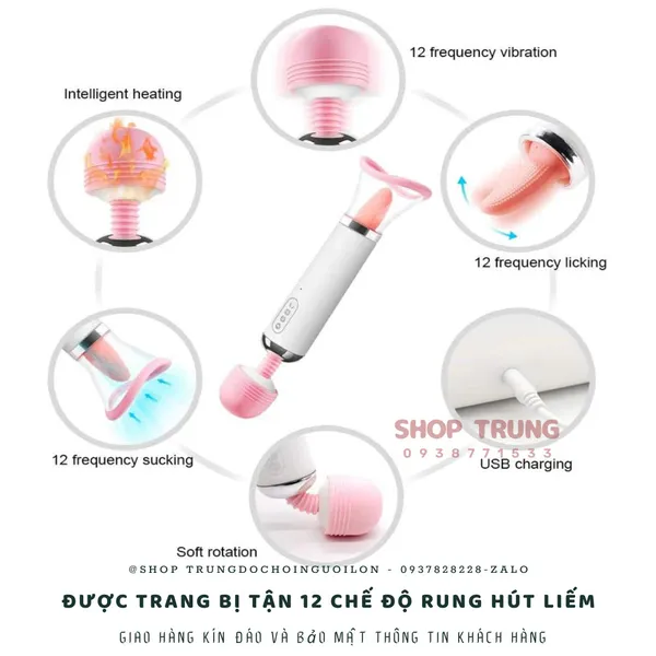 Máy Massage Âm Đạo  3 Trong 1 Rung Liếm Hút 12 Chế Độ