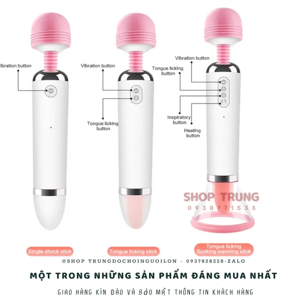 Máy Massage Âm Đạo  3 Trong 1 Rung Liếm Hút 12 Chế Độ