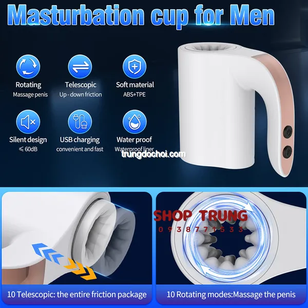 Cốc Tự Sướng Đỉnh Cao 10 Chế Độ Thụt Xoay 