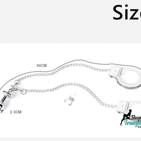 Bộ Còng Tay Kèm Plug Hậu Môn Kim Loại - Đính Đá Sang Trọng, Dây Xích Tháo Rời