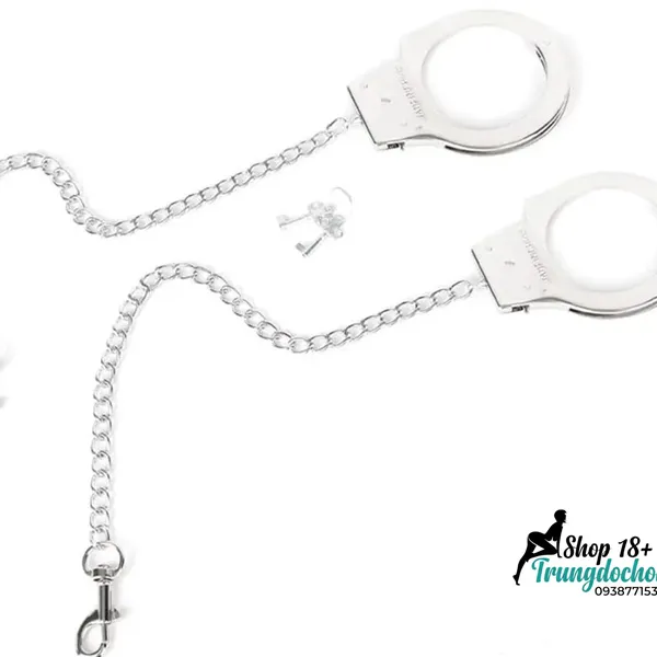 Bộ Còng Tay Kèm Plug Hậu Môn Kim Loại - Đính Đá Sang Trọng, Dây Xích Tháo Rời