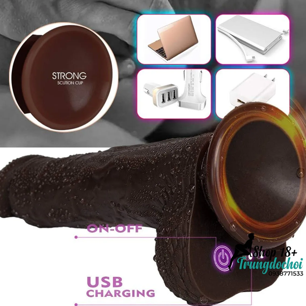 Dương Vật Giả Châu Phi Rung Thụt Xoay Sưởi Ấm 4 Trong 1, Điều Khiển Từ Xa