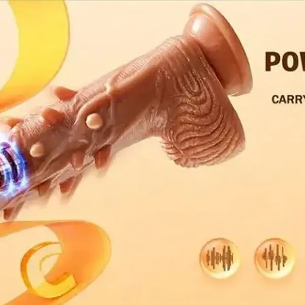 Dương Vật Giả Silicon Gai Rung Thụt Sưởi Ấm 4 Tính Năng Trong 1, Điều Khiển Xa