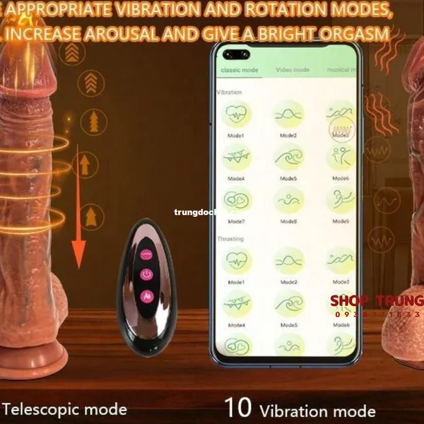 Dương Vật Giả Như Thật Rung Thụt 10 Chế Độ Điều Khiển Bằng APP