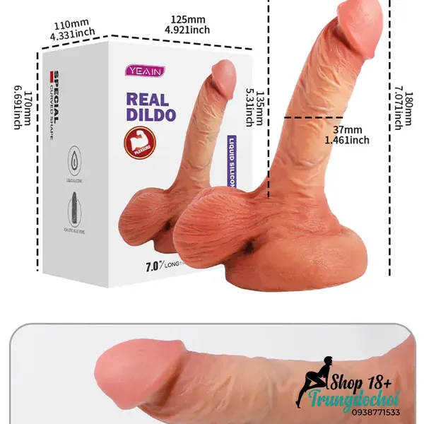 Yeain Real Dildo Dương Vật Giả Silicone Lỏng 2 Lớp, Siêu Mềm Như Thật Có Đế Hút Tường