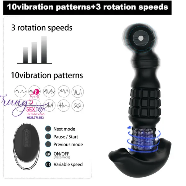 Kích Thích Hậu Môn Rung Xoay 360 Độ Điều Khiển Từ Xa
