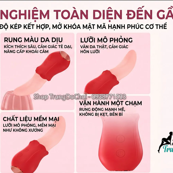 Máy Rung Liếm Điểm G Hình Hoa Hồng 10 Chế Độ Sextoy Quý Phái, Ngụy Trang Kín Đáo Tuyệt Đối