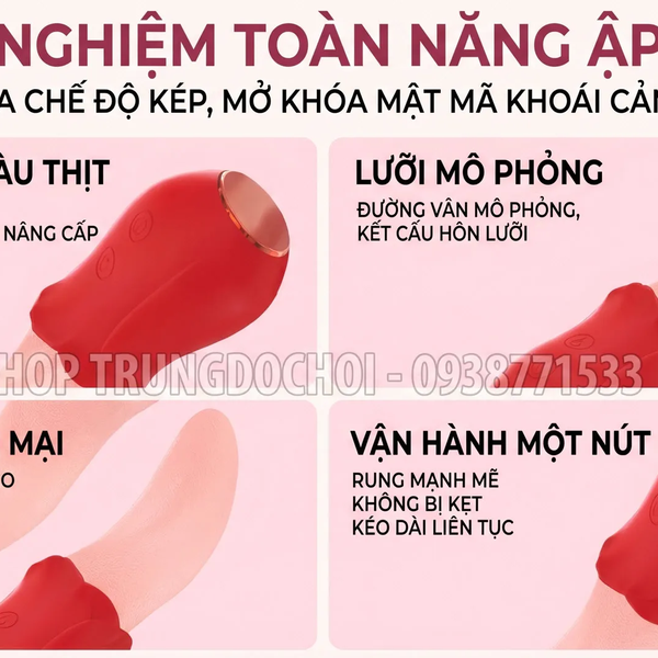 Máy Rung Liếm Điểm G Hình Hoa Hồng 10 Chế Độ Sextoy Quý Phái, Ngụy Trang Kín Đáo Tuyệt Đối