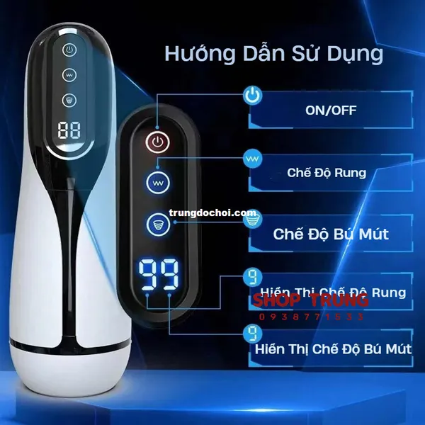 Máy Bú Mút Dương Vật LCD 9 Chế Độ Rung và Hút
