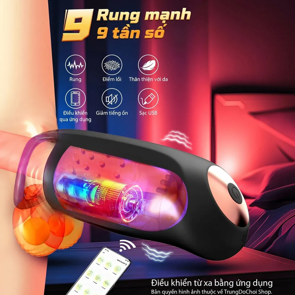 Máy Massage Dương Vật Điều Khiển App — Vòng Rung 9 Chế Độ, Khóa Tinh Hoàn, Gai Massage 360°