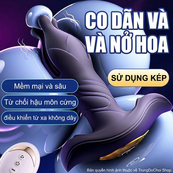 Máy Massage Tuyến Tiền Liệt Hoa Địa Ngục Đầu Nở 55mm, 9×9 Chế Độ, Remote Không Dây