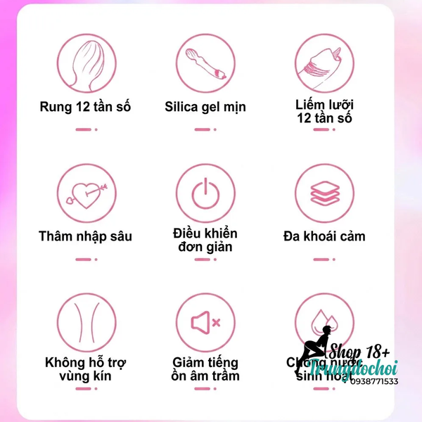 Máy Rung Liếm Akasi 2in1 Lưỡi Ngoáy Mô Phỏng Tự Nhiên Đầu Rung, 10 Chế Độ