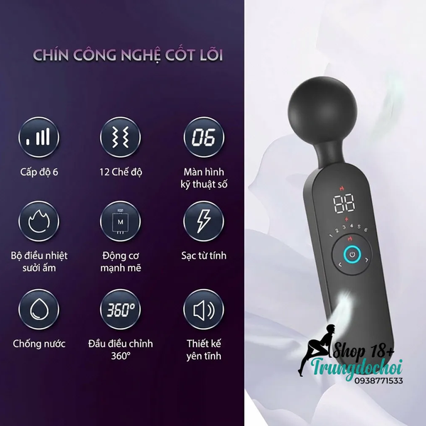 Máy Rung Ares Smart Vibrator Làm Ấm 42°C, Màn Hình LED Hơi Ấm Thật Sự Cho Tối Hai Người