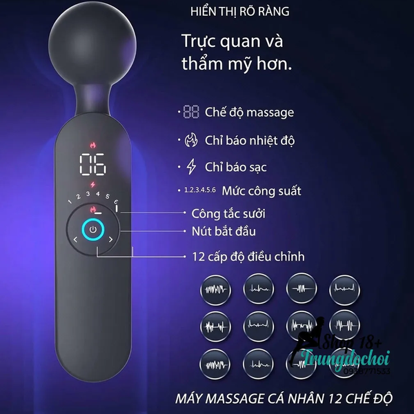 Máy Rung Ares Smart Vibrator Làm Ấm 42°C, Màn Hình LED Hơi Ấm Thật Sự Cho Tối Hai Người