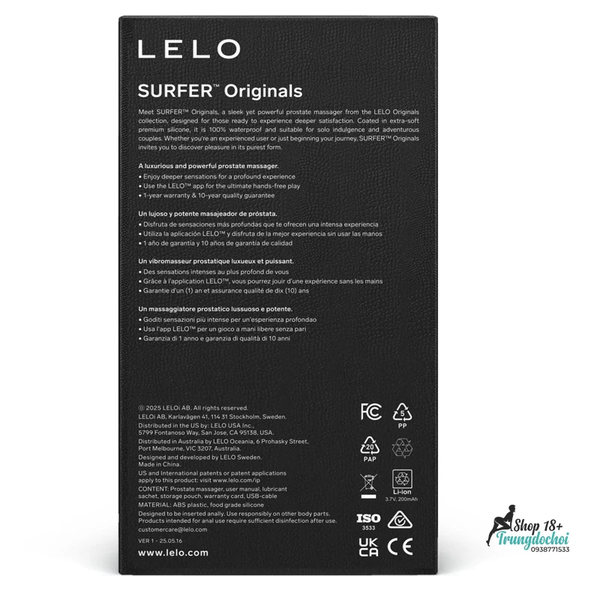 Máy Rung Hậu Môn Lelo Surfer Originals — Chân Đế Loe, Kết Nối App