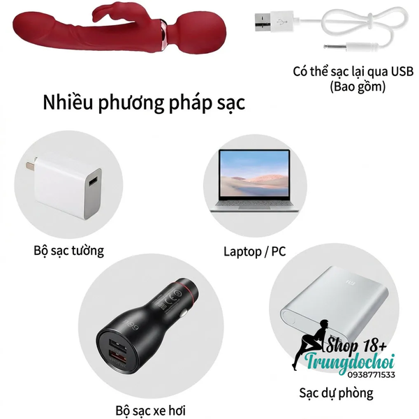 Chày Rung Thỏ Flora 3in1 PeterTheGreat Điểm G, Âm Vật & Núm Vú Cùng Một Lúc