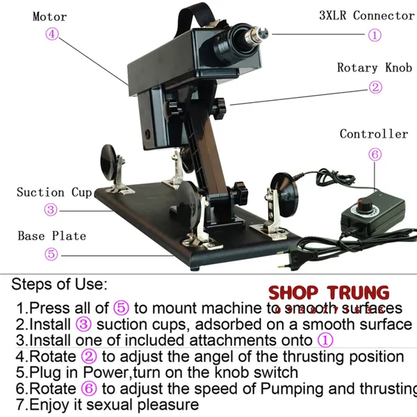 Máy rung thụt tự động Machine Gun dành cho nữ kèm 6 đầu thay thế 