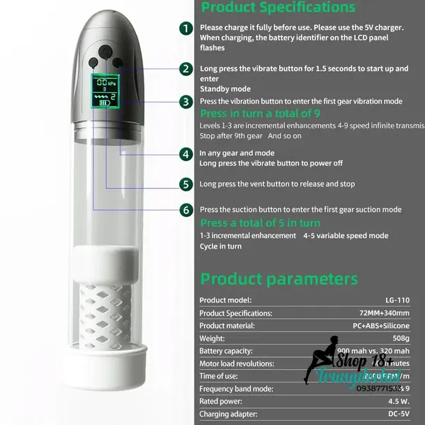  Máy Tập Dương Vật LG-110 - Công Nghệ Rung Hút Màn LCD Thông Minh